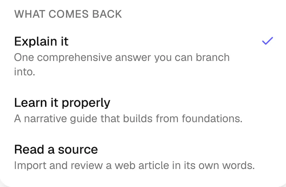 The composer's menu: Explain it, Learn it properly, Read a source